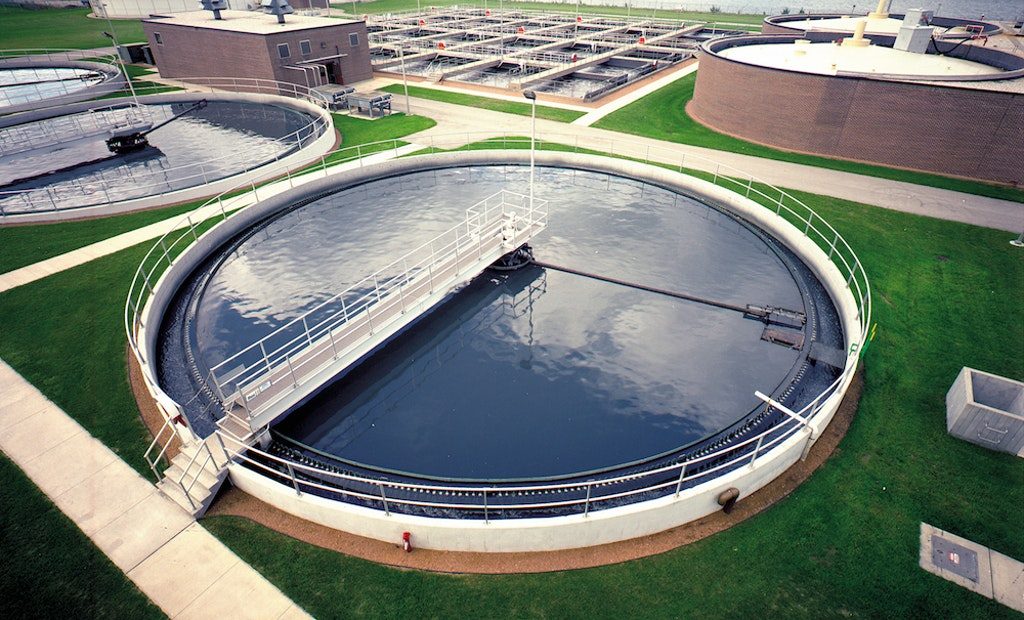 Wastewater treatment plant seen from above